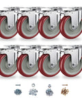 Set of 8 heavy duty 5 inch locking swivel caster wheels with double ball bearing, non marking casters with brake