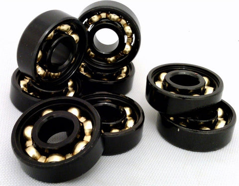 Set of 8 Skateboard Black Open Bearings with Bronze Cage 8x22x7mm - VXB Ball Bearings