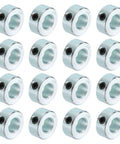 Sixteen Piece Set Screw Shaft Collars For One Half Inch Bore And One Inch Outside Diameter Seven Sixteenth Inch Thick Zinc Plated Carbon Steel