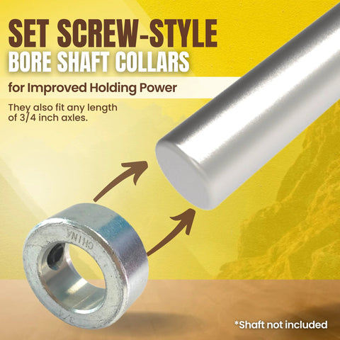 Four Pack 0.75 Inch Bore Solid Steel Shaft Collars Zinc Plated For Machinery And Industrial Use with socket cup point set screws