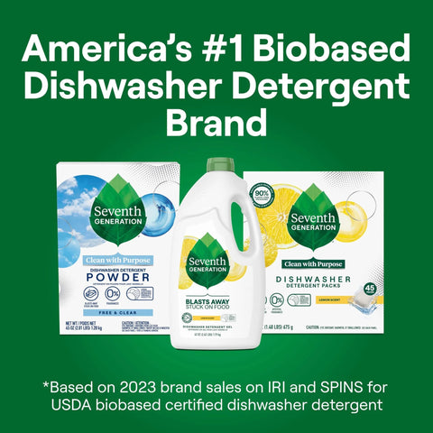 Seventh Generation Dishwasher Detergent Liquid Gel, Powers Away Stuck-On Food, Lemon Scent, 42 Oz bottle front view