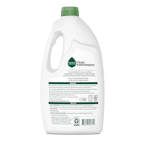 Back view of Seventh Generation Dishwasher Detergent Liquid Gel, Powers Away Stuck-On Food, Lemon Scent, 42 Oz bottle