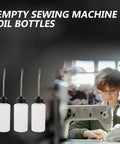 Long Mouth Nozzle Oil Bottles For Sewing Machines And Home Tools Three Pack Plastic Oiler Pots next to sewing machine in use