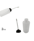 Sewing Machine Oil Dispenser 120ml Two Pack With Screw On Cap Extended Spout Angled Nozzle For Reaching Narrow Gears And Tight Crevices In DIY Craft Lubrication, showing two oil bottles with detachable nozzles and caps.