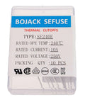 SF240E 10A 250V Thermal Fuses Pack of 10 240 Degrees Celsius for Electronics and Appliances, clear packaging with labels