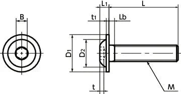 Technical drawing of ✝️ SFB-M4-16-EL NBK Electroless Nickel plating Socket Button Head Cap Screws - Flange Made in Japan 20-Pack