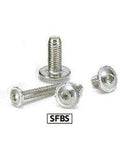 ✝️ SFBS-M4-12 NBK Socket Button Head Cap Screws - Flange 20-Pack - Made in Japan shown in a group, silver finish, designed for smooth motion.