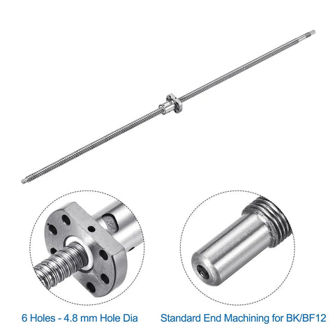 SFU1204 Ball Screw 12mm Diameter 4mm Lead 800mm Length with Anti Backlash Nut and BK BF12 CNC end machining
