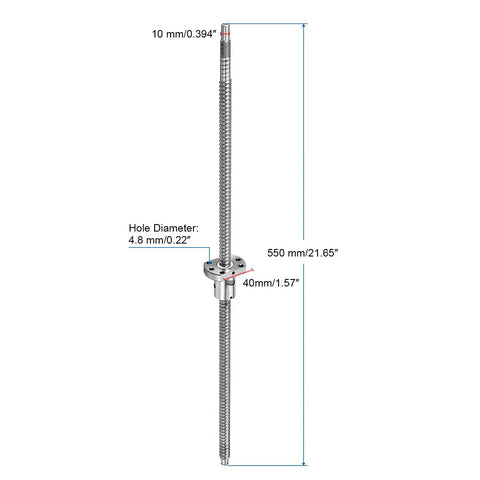 SFU1204 Ball Screw Assembly 12mm Diameter 4mm Lead 550mm Length with Ball Nut Anti Backlash Kit shown in measurement view