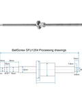 SFU1204 Ball Screw Assembly 12mm Diameter 4mm Lead 550mm Length with diagram showcasing machining dimensions