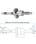 SFU1204 Ball Screw Kit 150mm with Anti Backlash Ball Nut, shown with technical drawings and dimensions.