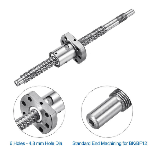 SFU1204 Ball Screw Kit 200mm with Anti Backlash Ball Nut, Standard End Machining for BK BF12, 12mm Diameter, 4mm Lead
