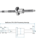 SFU1204 Ball Screw Kit 200mm with Anti Backlash Ball Nut, technical diagram showing 12mm diameter and machining details for CNC use