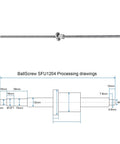 Diagram of BallScrew SFU1204 (Dia 12mm, Lead 4mm, Length 1000mm) with dimensions and machining details for BK/BF12 CNC Machine Parts.