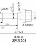 Diagram showing dimensions of CNC Ball Screw Kit SFU1204 12mm Diameter Lead 4mm 300mm Length with Nut End Supports by TEN HIGH