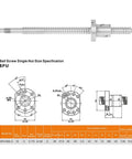 Diagram showing SFU1605 Ball Screw With No Side End Supports, 300mm Rolled Ballscrew With Ball Nut for CNC Machines details