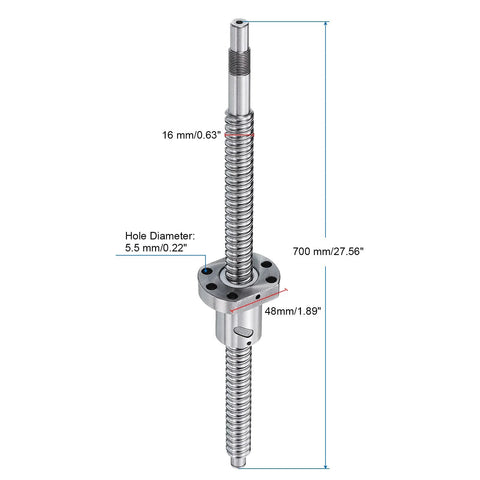 SFU1605 Ball Screw Assembly 16mm Diameter Lead 5mm 700mm Length With Anti Backlash Nut For BK BF12 CNC Machines