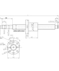 Technical drawing of SFU1605 850mm anti backlash ball screw, part of the HGR20 Linear Motion Kit with 2pcs 800mm Rails for CNC Machines.