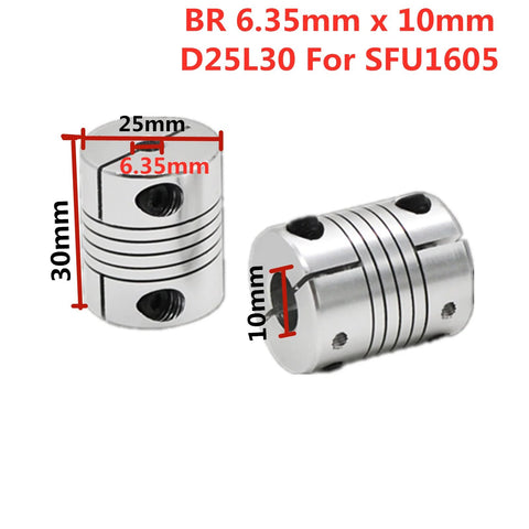 SFU1605 Ball Screw Kit 750mm Length 16mm Diameter 5mm Lead couplers 6.35mm x 10mm with dimensions