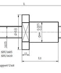 Technical diagram of ✝️ Ball Screws SFU1605 Set SFU1605 Rolled Ball Screw C7 End Machined, dimensions and part details shown.