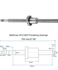 SFU1605 Ball Screw Assembly 16mm Diameter Lead 5mm 700mm Length With Anti Backlash Nut For BK BF12 CNC Machines diagram