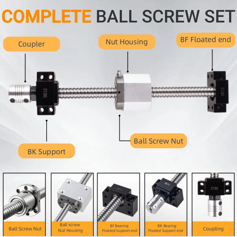 SFU1605 Ball Screw Kit 1200mm With Nut Coupler BK BF12 End Supports And Nut Housing For CNC Machines