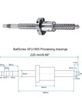 SFU1605 Ball Screw 16mm Diameter, 5mm Lead, 220mm Length With Ball Screw Nut Anti Backlash Kit For BK BF12 CNC Machines