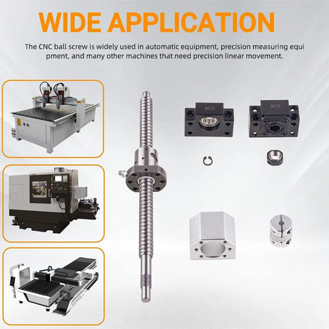SFU1605 Ball Screw Kit 1200mm with Nut Coupler BK BF12 End Supports in CNC application, CF54 steel, high precision system