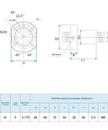 Technical drawing of SFU1605 Ball Screw 16mm Diameter, 5mm Lead, 220mm Length With dimensions and specifications chart.