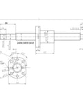 Technical drawing of Ball Screw Kit SFU1605 1500mm 16mm Diameter With BK12 BF12 End Supports for CNC Machines and Robotics