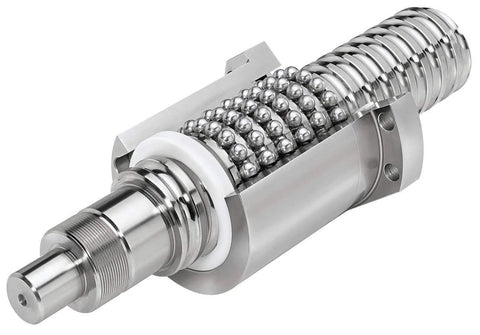 SFU1605 NUW Ball Screw with Nut and End Machining, 16mm Diameter, 5mm Lead, GCr15 Steel, showcasing the internal ball assembly