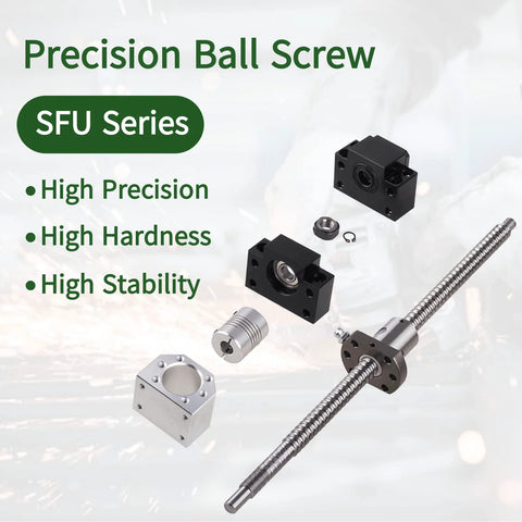 SFU1605 Ball Screw Kit 550mm For CNC Machines 16mm Diameter Lead 5mm with ball nuts and supports displayed on white background