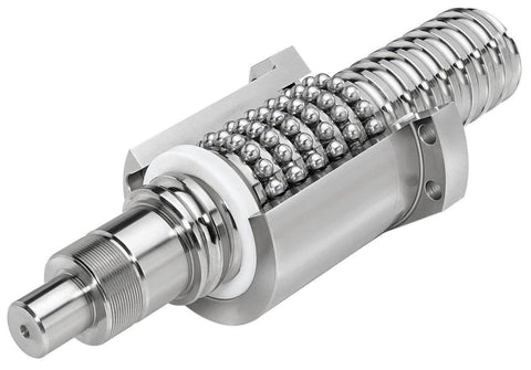 SFU2505 CNC Ball Screw Assembly with Nut, End Machined, 25mm Diameter, GCr15 Steel, close-up view of precision rolled thread