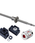 SFU3205 500mm linear ball screw with anti backlash nut, BK25 and BF25 bearing supports, locknuts, circlips, and flexible coupler