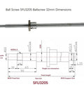 SFU3205 500mm Linear Ball Screw With Anti Backlash Nut Includes BK25 And BF25 Bearing End Supports Locknuts And Circlips Dimensions