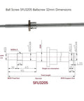 SFU3205 Linear Motion Ball Screw 400mm with Anti Backlash Nut showing dimensions and measurements for BK25 BF25 CNC machines.