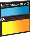 Shade 10 Auto Darkening Welding Lens With Gold Coating 0.01ms Reaction Time displayed in packaging showcasing blue and gold colors