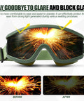 Welding Goggles Shade 5 IR Lens For Cutting Torch Brazing Eye Protection, sparks reflected in lenses with adjustable headband