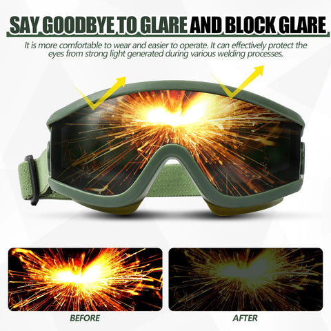 Welding Goggles Shade 5 IR Lens For Cutting Torch Brazing Eye Protection, sparks reflected in lenses with adjustable headband
