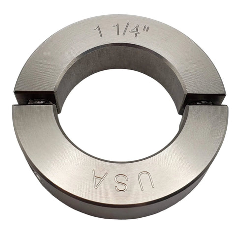 Shaft Collars - 1.25" Bore Diameter - Clamping Two Piece Shaft Collar - 303 Stainless Steel (2 Pack) with engraved size and USA mark