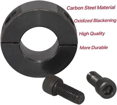 Shaft Collar Bore 2'' Double Split Black Oxide Set Screw Durable Shaft Collars Suitable for Machinery and Industrial Use 2 Piece, close-up view