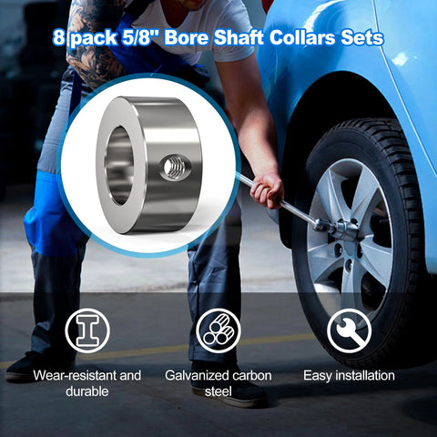 Heavy Duty Built To Last Eight Pack Five Eighths Bore Zinc Plated Carbon Steel Shaft Collars Set Screw Style in use on vehicle