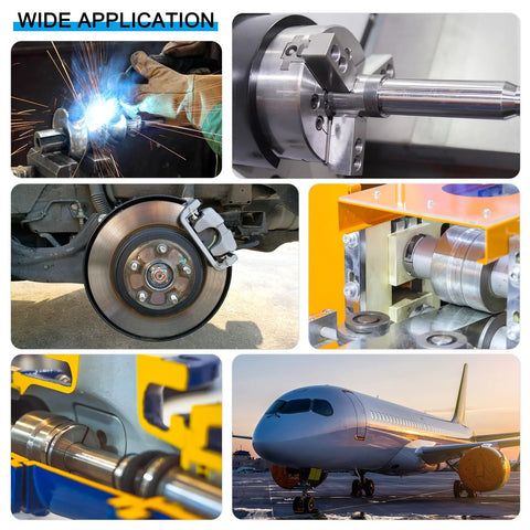 Collage showcasing applications of Four Pack Split Shaft Collar 6mm Bore 16mm OD 9mm Thick, featuring automotive, robotics, and aerospace uses.