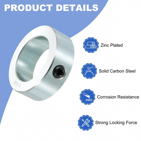 Four Piece Set Screw Shaft Collars By Uxcell, One And A Half Inch Bore, Carbon Steel, Zinc Plated, Locking Axle Collar Clamp