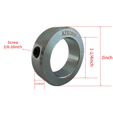 Side view of Shaft Collars 1-1/4" Bore Solid Steel Style Zinc Plated Set Screw, showing dimensions and screw placement.