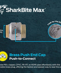 Half Inch Push Cap For PEX Copper CPVC PE RT HDPE Pipes Push To Connect Brass Plumbing Fitting SharkBite Max UR514A Cap End Plug