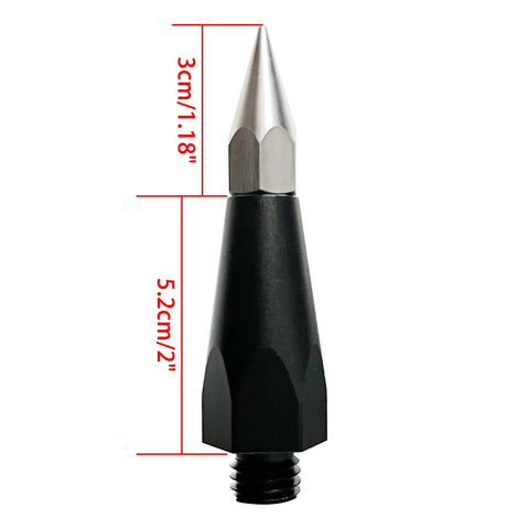Replaceable Sharp Prism Pole Tip 5/8 Inch Male Thread For GPS Carbon Fiber Poles, side view with measurements