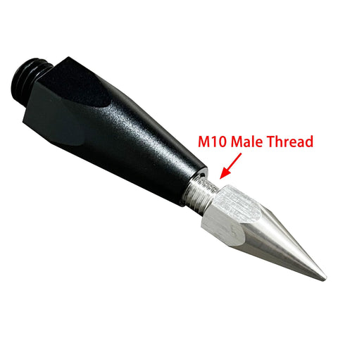 Replaceable Sharp Prism Pole Tip showing 5/8 inch male thread, stainless steel tip designed for GPS carbon fiber poles.