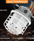 Close-up of shatterproof bulb with drop cover from Beefed Up 100ft LED Construction String Lights for Job Sites, Linkable and Hook Ready