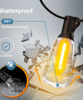 Brighten patios and yards with 100 ft weatherproof LED string lights, 37 ST38 bulbs, a warm 2700K glow, remote dimming